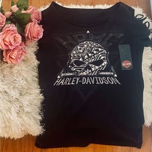 Harley Davidson Willie G Embellished Skull Top Shredded S/S Women’s Size Medium